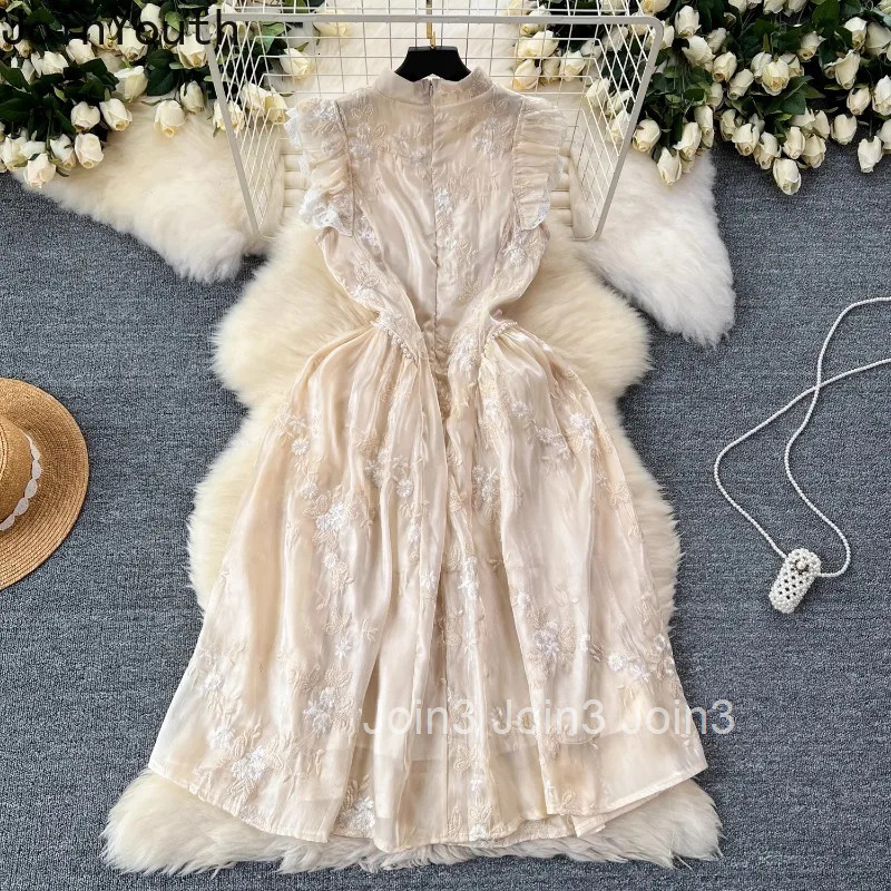 Chinese Style Dress for Women 2024 Vestidos De Mujer Sleeveless Tunic Temperament Robe Femme Beading Embroidery Summer Dresses