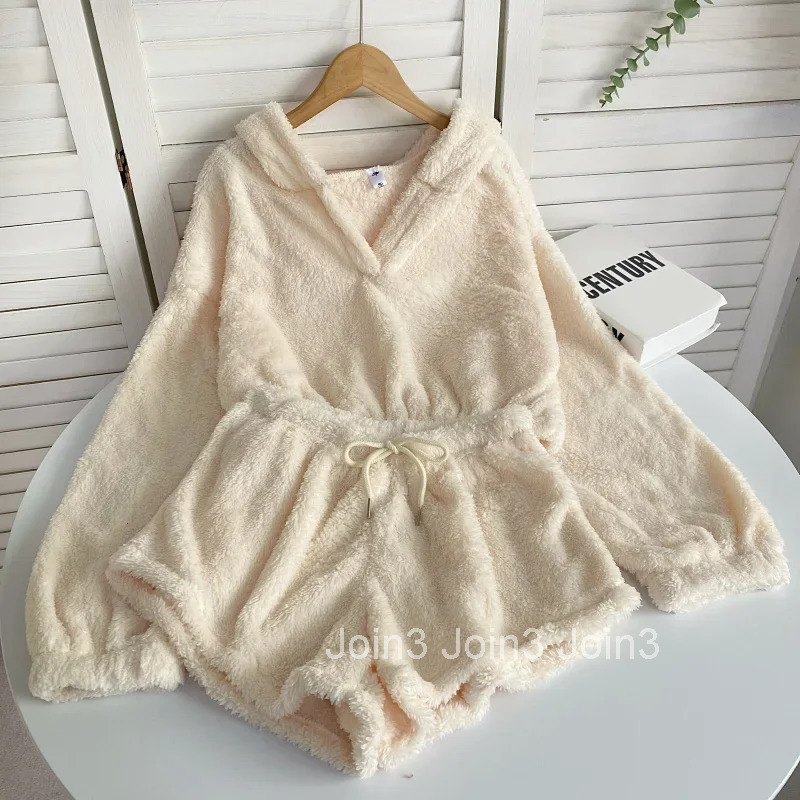 Cute Two Piece Sets Womens Outfits Roupas Femme Hooded Sweatshirts Elastic Waist Shorts Suit Fashion Casual Furry Y2k Set 63a303