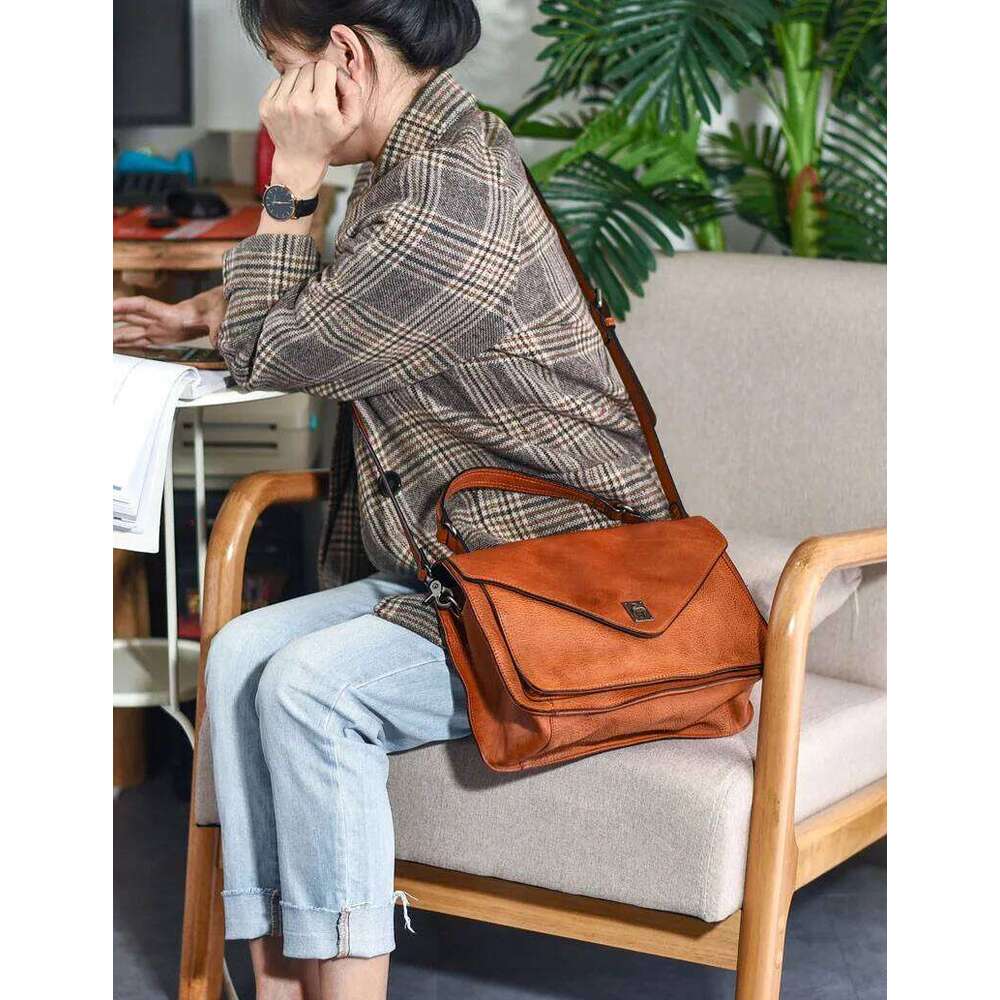 Casual handmade genuine leather women's handbag simple designer fashion natural soft real cowhide party shoulder messenger bag
