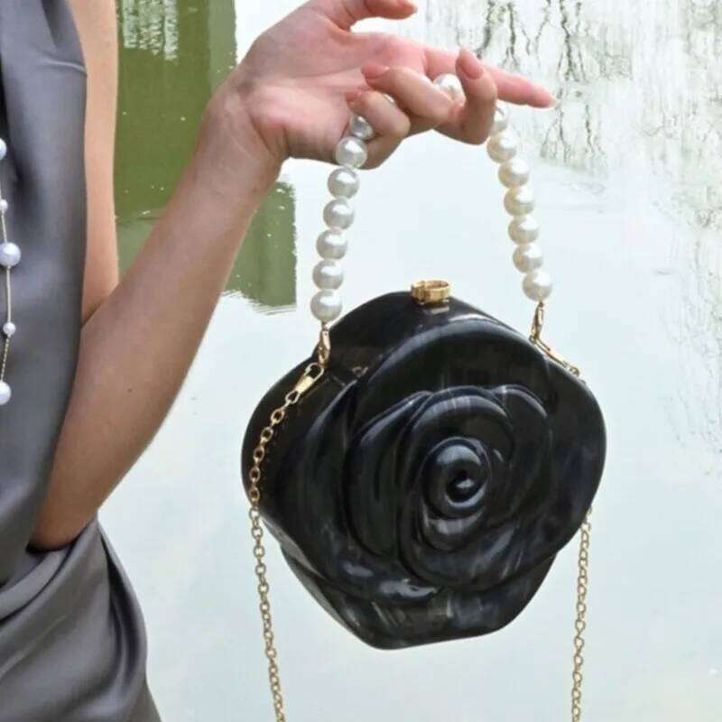 Designer Bag Acrylic Evening Clutch Bags Women Rose Flower Shape Pearl Handle Bag Purses And Handbags Wedding Party