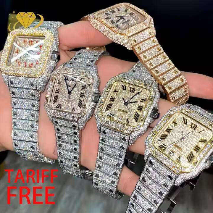 Hip Hop Diamond Jewelry Square Bezel VVS Moissanite Parts Custom Band Iced Out Men's Bust Watch