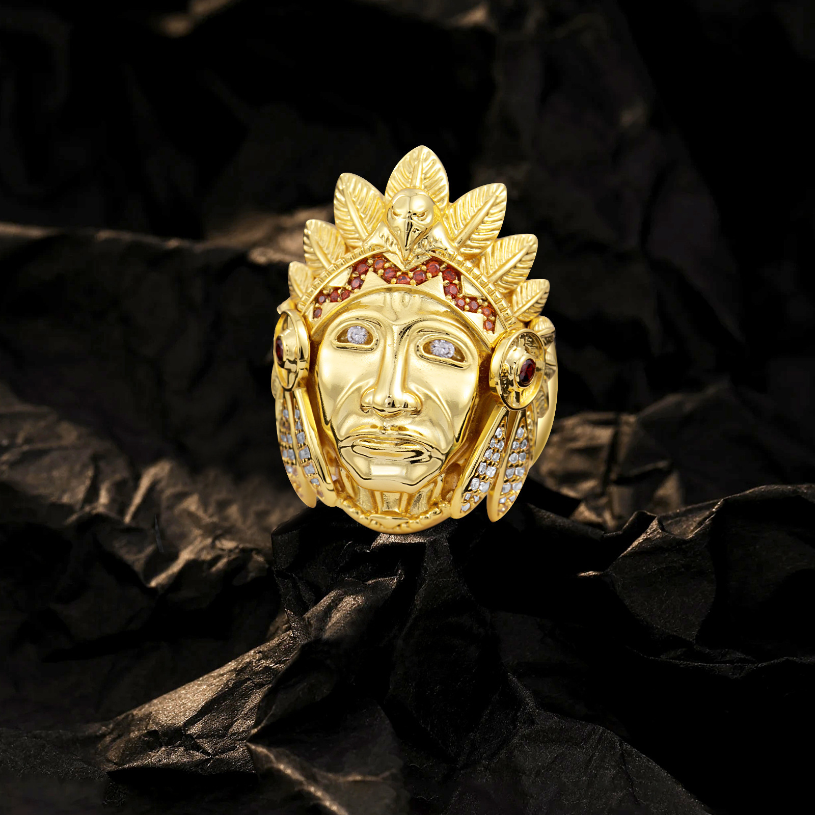 Luxury Jewelry American Hip Hop Moissanite Ring Unique High-End Micro Pave Diamond Punk Exaggerated Bold Finger Accessory