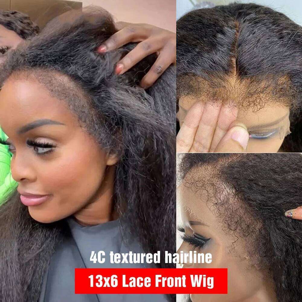 Yaki Kinky Straight Glueless Wigs Ready To Wear Preplucked 4C Edges 13x6 HD Lace Frontal Wig Human Hair For Women 200