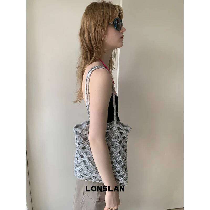 Designer Bag Hollow Travel Shopper Sier Wire Woven Bag Ladies Fashion Handbag Kintted Vacation Shpping Women Totes Crochet