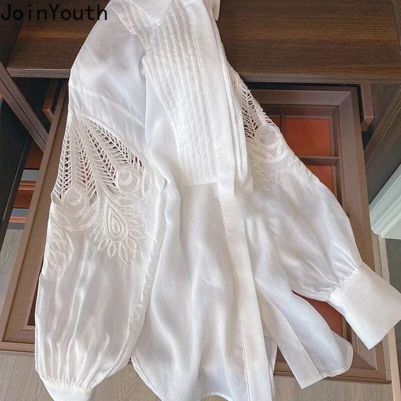 Fashion Blusas Mujer De Moda 2025 Chic Blouse Hollow Out Lantern Sleeve Vintage Shirts Loose Elegant Korean Blouses Tops Femme