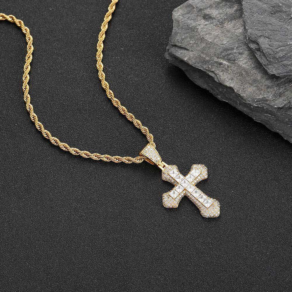 Unique Colorful Cross Men Hip-Hop Full Dia Zircon Pendant Necklace Jewelry for Women Versatile 8eb0