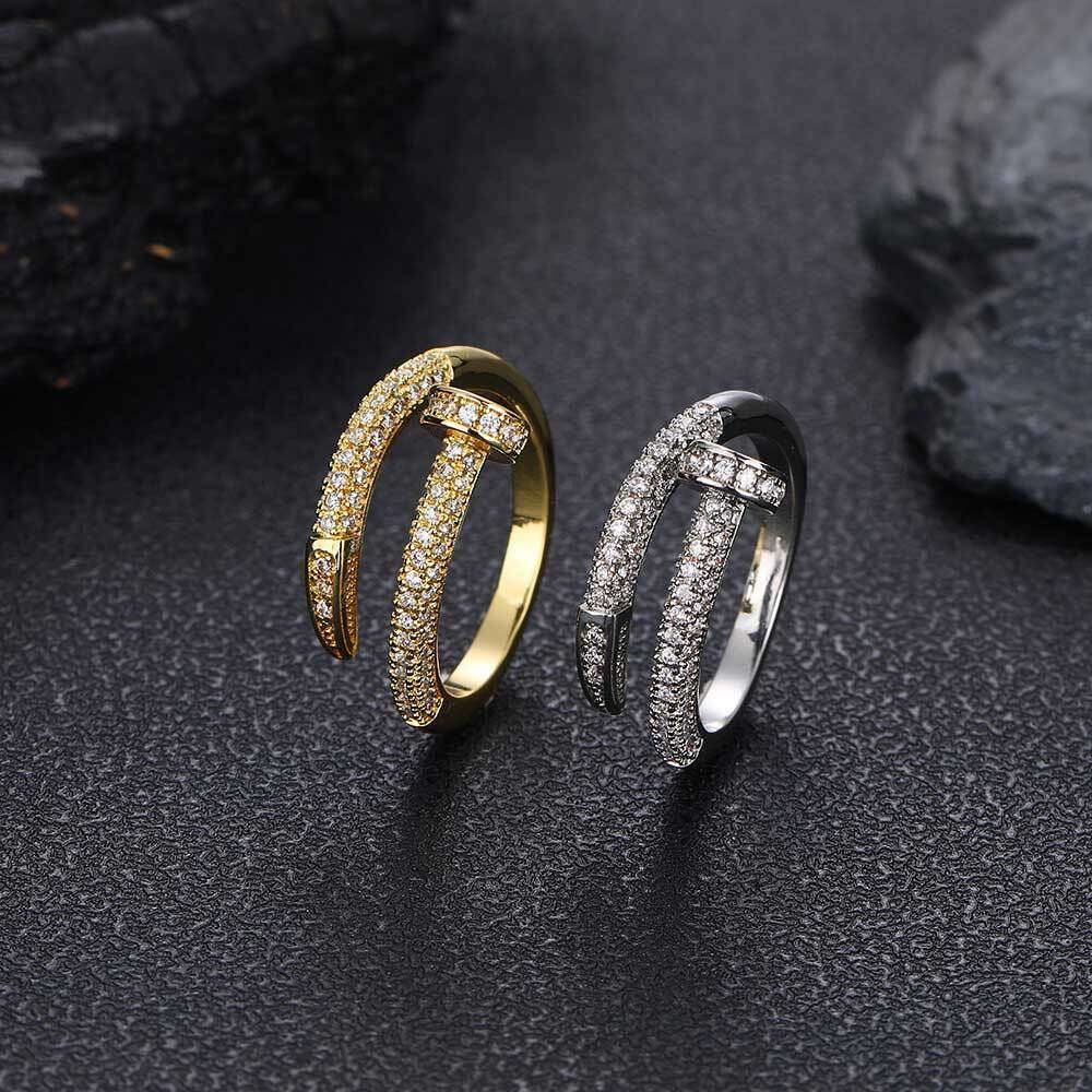 New Nail Copper Inlaid Zircon Versatile Trendy Brand Unisex Hip Hop Ring a213
