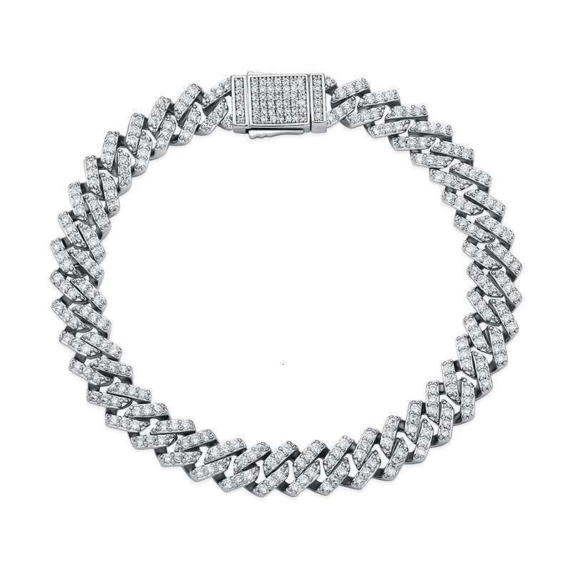 8MM Dia-Shaped Cuban Chain Necklace Full Dia Inlaid Zircon Spring Clasp Hip-Hop Unisex Trendy Jewelry