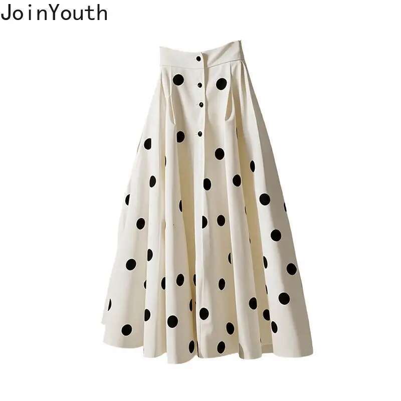 White Polka Dot Skirt for Women 2025 Faldas Mujer De Moda High Waist A-line Jupe Vintage Korean Saia Big Swing Loose Sweet Skirt