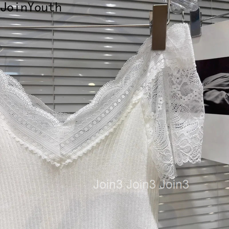 Two Piece Sets 2025 Womens Clothing Knitted Patchwork Lace Tops Ruffles Floral Sweet Skirt Outfits Fashion Korean Summer Suit