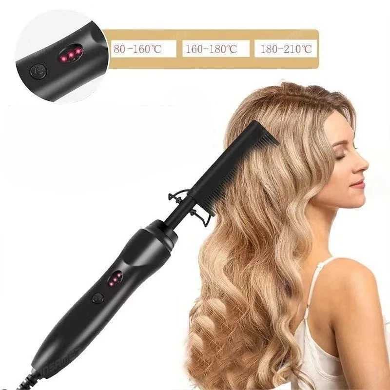 Hot Comb Hair Straightener Heating Flat Irons Wet Dry Use Comb Hair Straight Styler Corrugation Curling Iron CombXJ250621