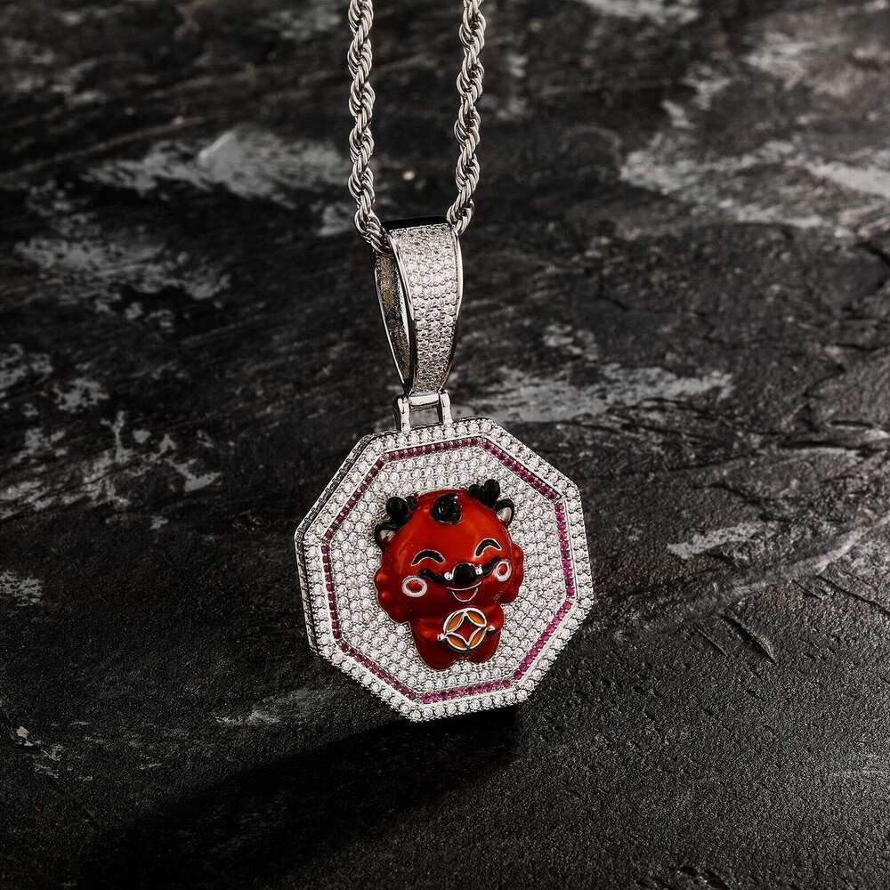 National Trend Hip-Hop Year Dragon Tiger Necklace Full Zircon Oil Painting Mini Zodiac Pendant Gold Jewelry