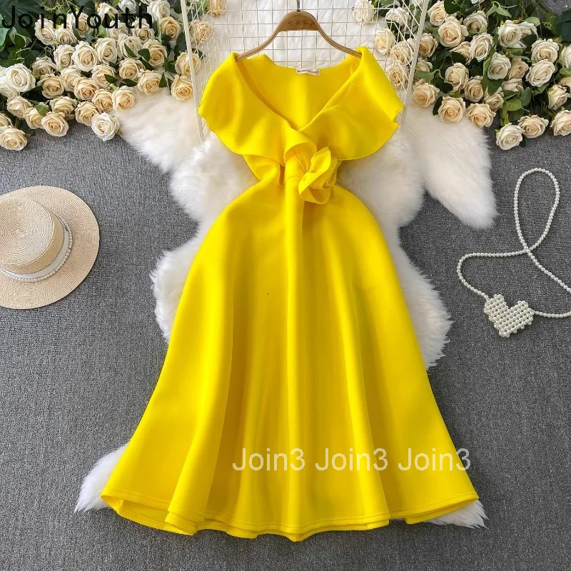 Party Dress Womens Clothing V-neck Slim Waist 3D Floral Robe Femme 2025 Vestidos De Mujer Temperament Summer A-line Dresses