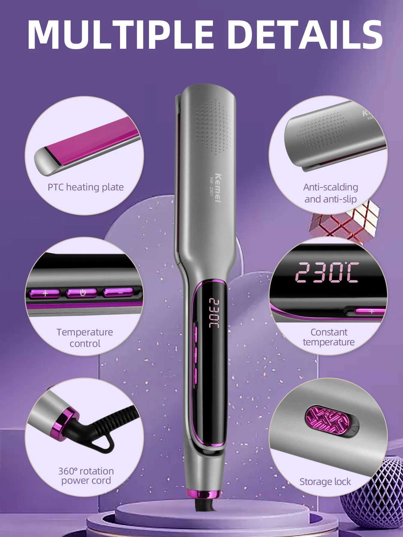 KEMEI Professional Hair Straightener with LCD Display Flat Iron Negative Ion Infrared Hair Straighting Iron Hair Care for WomanXJ250621