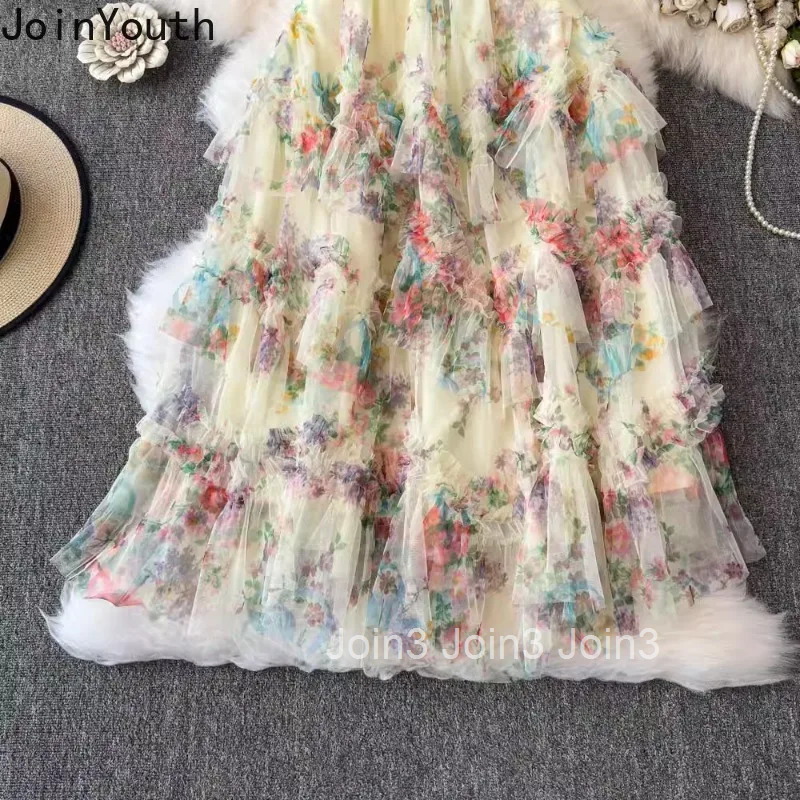 Women Skirt Gauze Floral A-line Korean Jupe 2025 Faldas Mujer De Moda Fashion Sweet Summer Saia High Waist Loose Womens Clothes