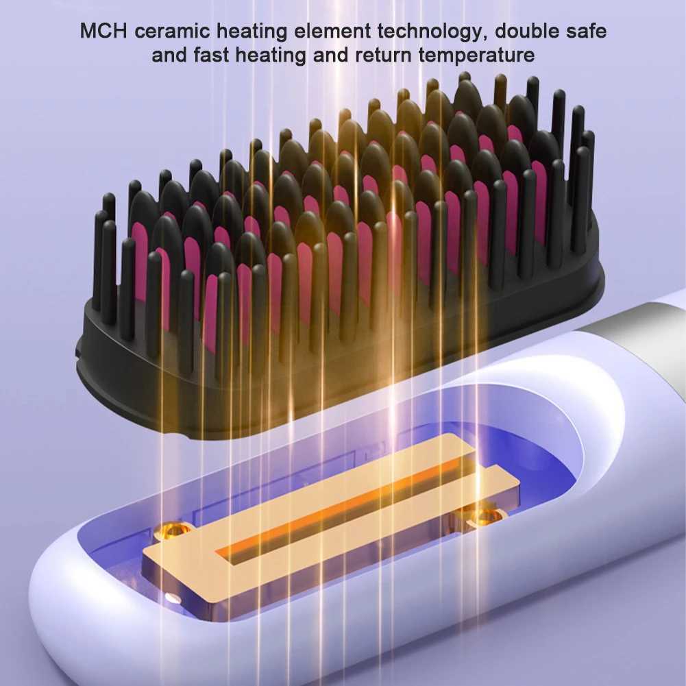 Wireless Hair Straightener Hot Comb Ceramic Heating Professional Electric Brush smoot hairstyle Iron Negative Ion Hair Care CombXJ250621