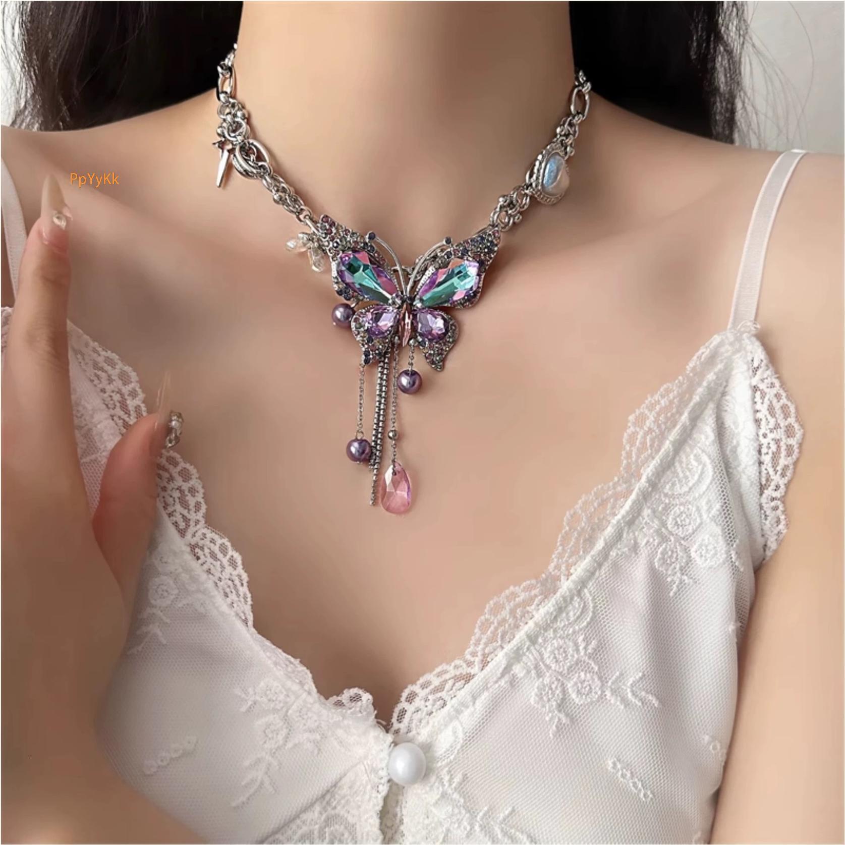 Heavy Craft Purple Butterfly Necklace for Women Choker Light Luxury Niche Design Sense High-end Clavicle Chain 2025 New Model