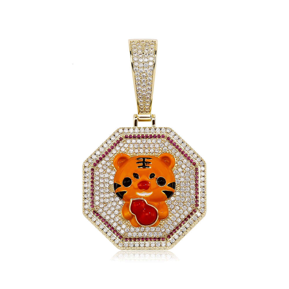 National Trend Hip-Hop Year Dragon Tiger Necklace Full Zircon Oil Painting Mini Zodiac Pendant Gold Jewelry