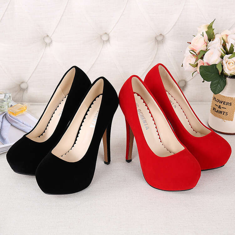Women's Waterproof Platform Single High Heels, Sexy Stiletto Nightclub Shoes, Plus Size 14cm