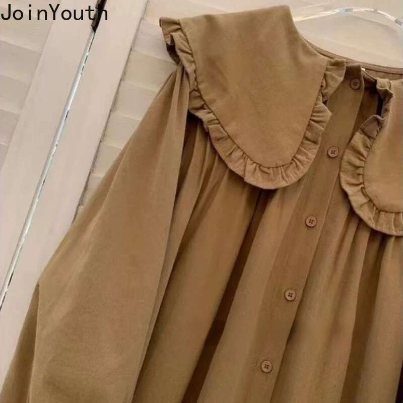 Dresses for Women Ruffles Peter Pan Collar Long Sleeve Oversized Robe Femme A-line Sweet Shirt Dress 2025 Vestidos De Mujer