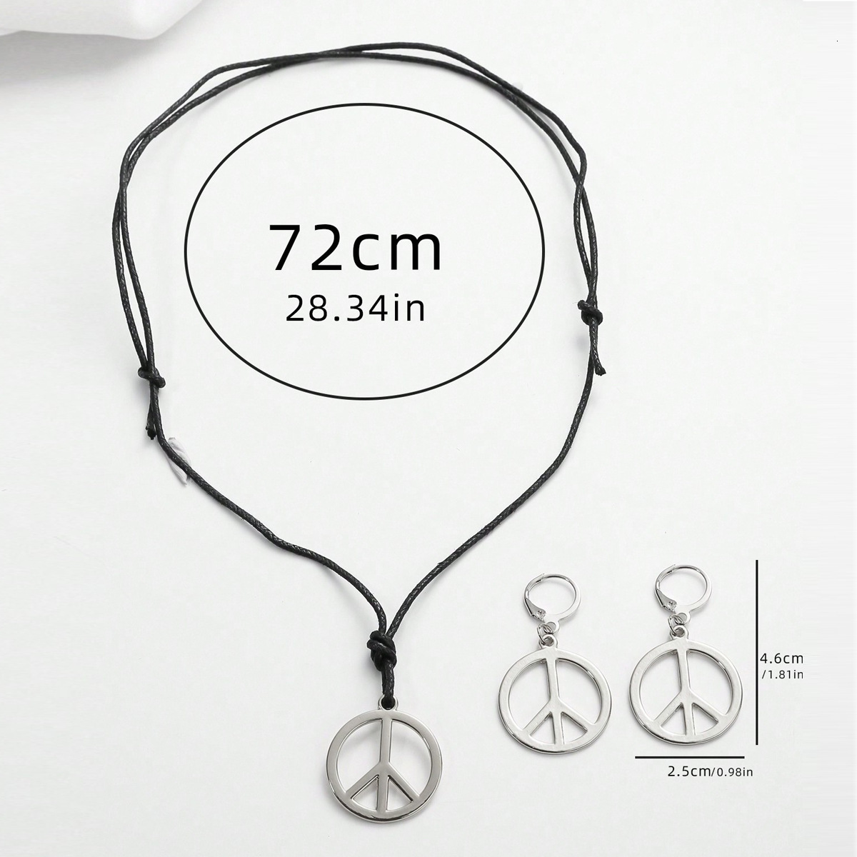 New Anti-War Peace Sign Pendant Necklace Set Vintage Style Long Chain Earrings