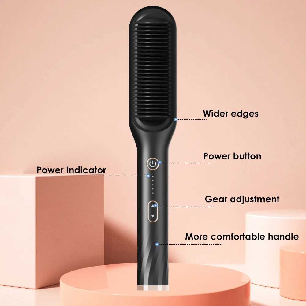 2 In 1 Negative Ion Hair Straightening Brush Hot Comb Straightener Hair Curler Curling Iron Comb Beard Straightener for MenXJ250621