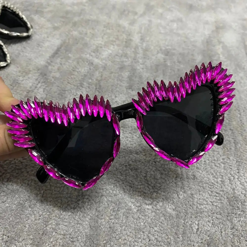 Diamond Sunglasses Sexy Cat eye Triangle Sun Glasses Handmade Party lunette de soleil 250617