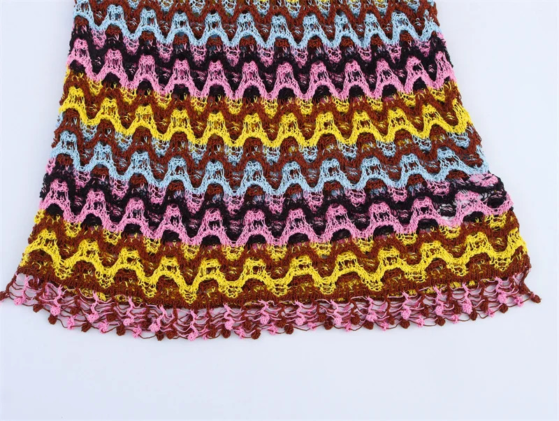 Womens Dresses Summer 2025 Rainbow Knitted Suspender Mini Dress Sexy Deep VNeck n Stylish personality 250616
