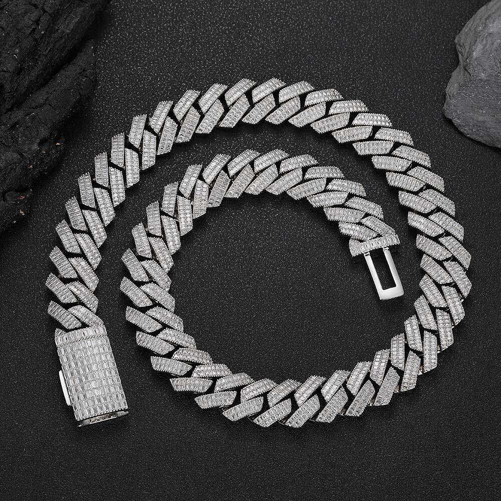 Hip Hop 20mm Double Row T Cubic Zirconia Dia Cuban Chain Thick Men's Necklace b351