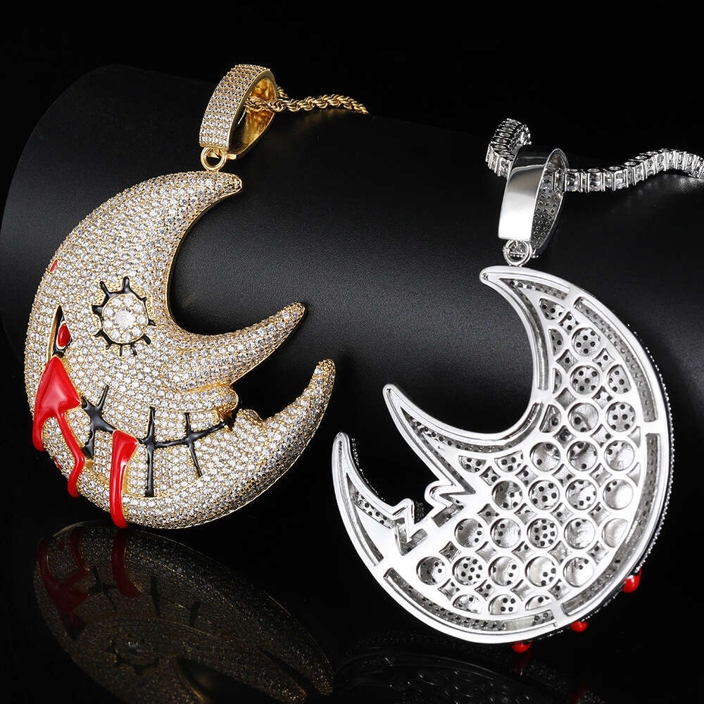 Hip Hop Moon Pendant Trippie Redd Style Exaggerated Funny Zircon Necklace 4332