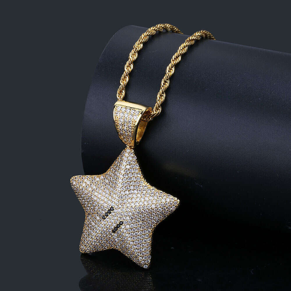 Hip Hop Geometric Pentagram Cartoon Pendant Micro Paved Zircon Unisex Trendy Jewelry Necklace