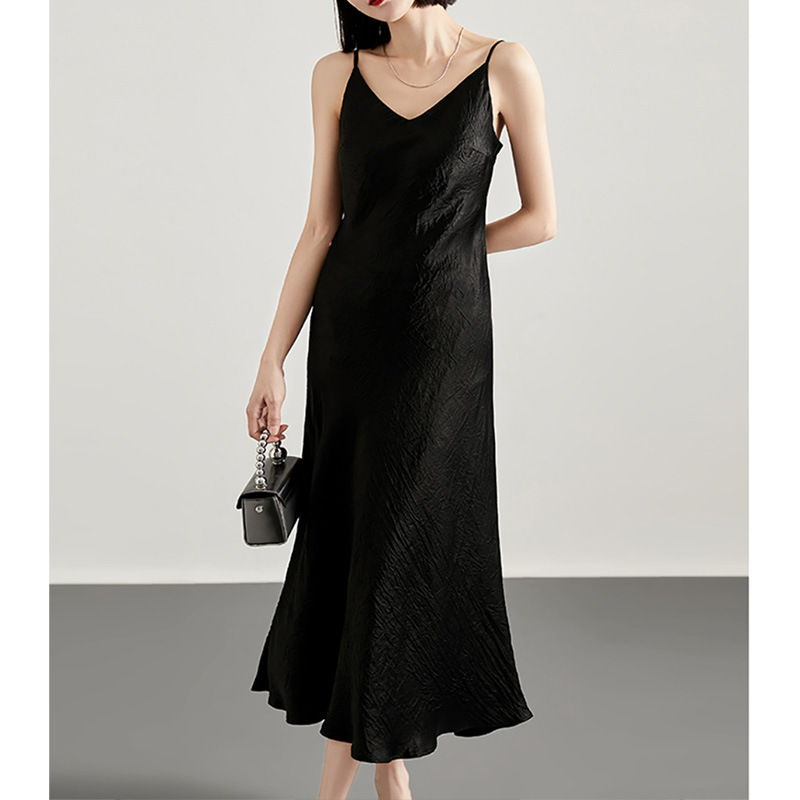 D6112 Long dress with suspenders High-grade black dress 2025 new summer women's clothing