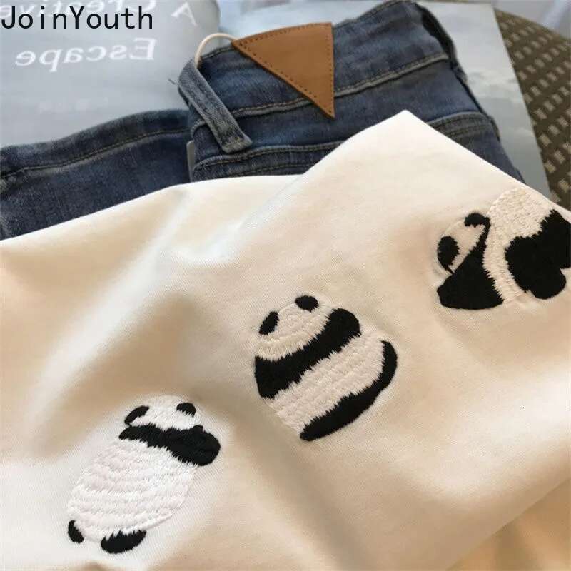Summer Woman Tshirts Y2k Tops Womens Clothing Fashion Cartoon Tees Panda Embroidery Short Sleeve Camisetas Casual Cute T Shirts