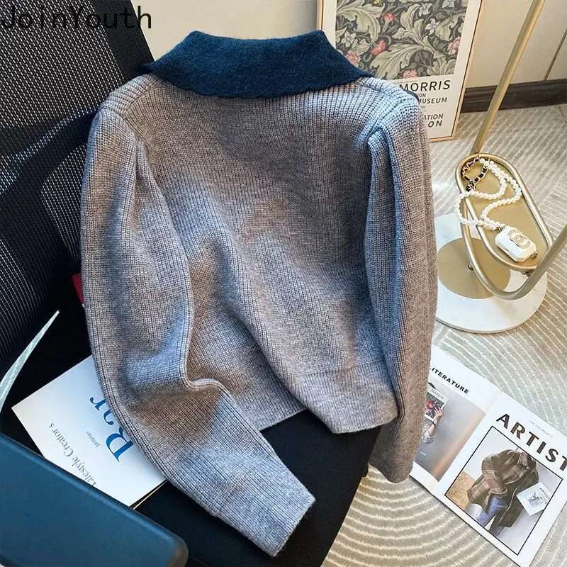 Women Clothing Cropped Cardigan Single Breasted Turndown Collar Pull Femme 2025 Ropa Mujer Vintage Fashion Knitted Sweater Tops