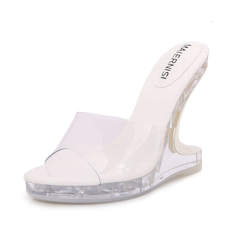 Summer New High Heel Sandals Versatile Transparent Party Crystal Shoes Open Outdoor Peep Toe Wedge