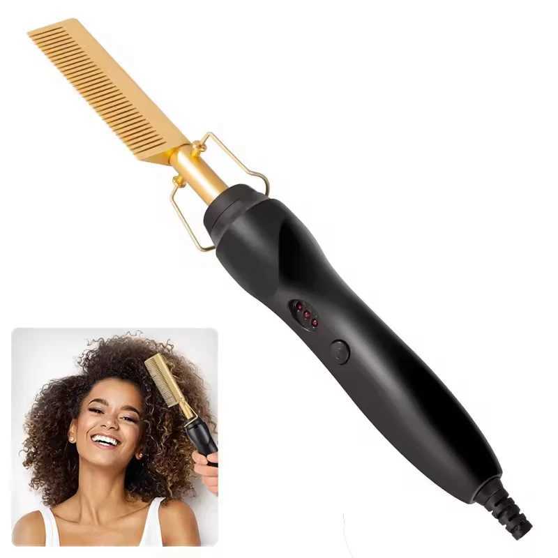 Hot Comb Electric Hair Straightener Brush Pressing Electric Hot Comb Titanium Copper Hair Curling CombXJ250621