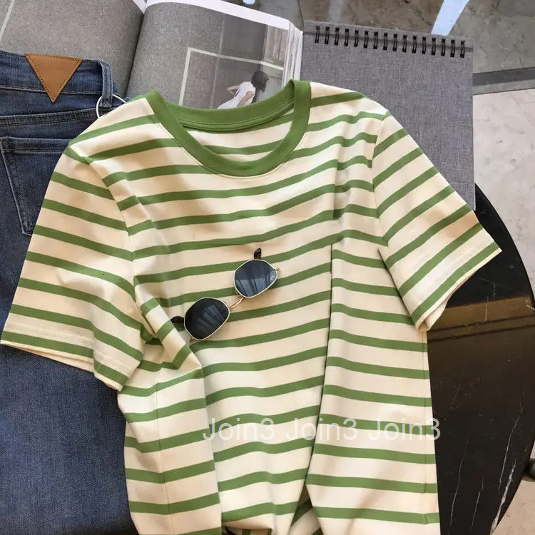 Cotton Shirts for Women Striped Chic T Shirts 2025 Ropa Mujer Short Sleeve O-neck Tees Casual Korean Y2k T-shirts Oversized Tops