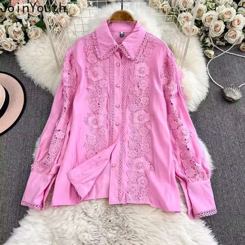 Women Clothing Shorts Outfits Summer Two Piece Sets Long Sleeve Lace Shirt High Waist Wide Leg Shorts Suit Vintage Korean Set
