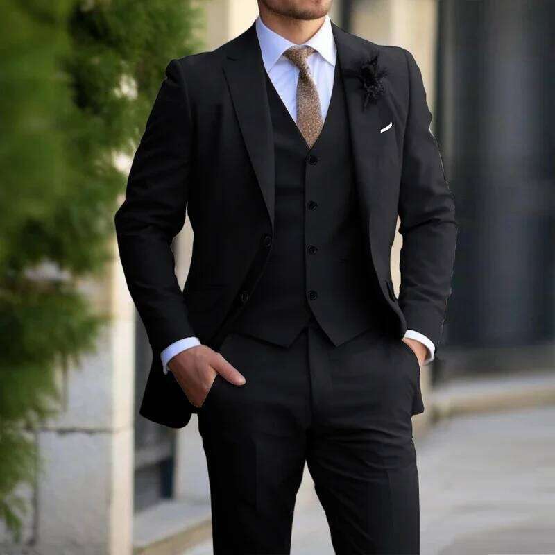 3 Pieces Beige Suits Fashion Slim Fit Blazer Vest Pants Set Formal Business Wedding Tuxedos For Men Casual Clothing