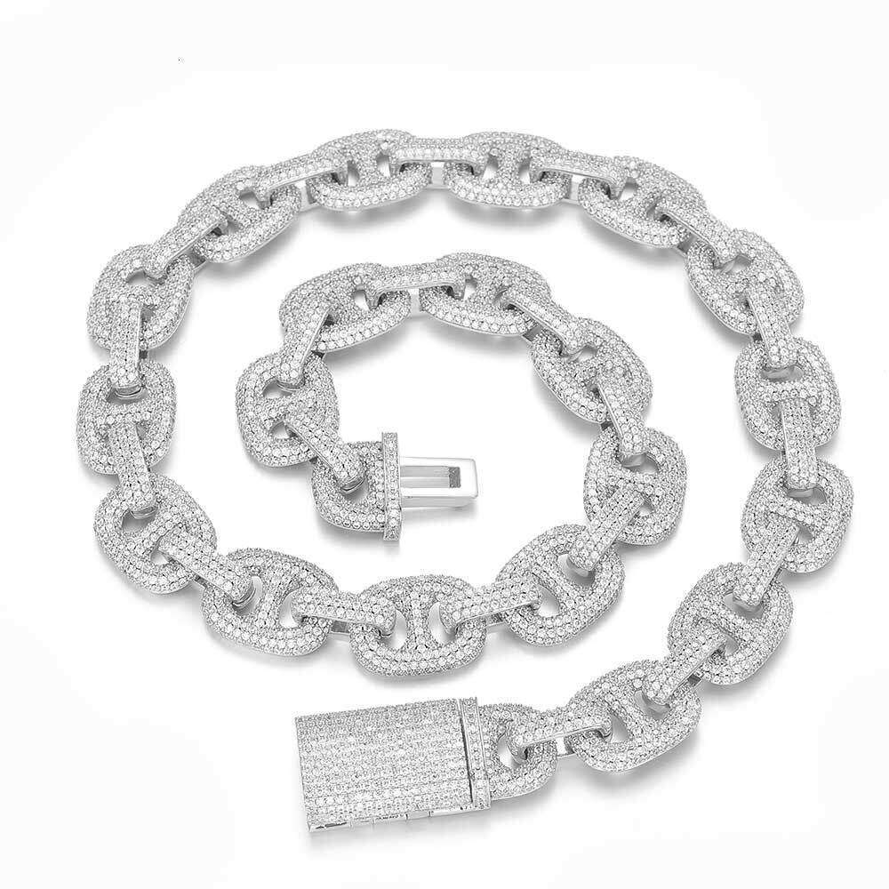 Hip Hop 16mm Pig Nose Bubble Cuban Chain Zircon Jewelry Accessories Men's Necklace 83d3