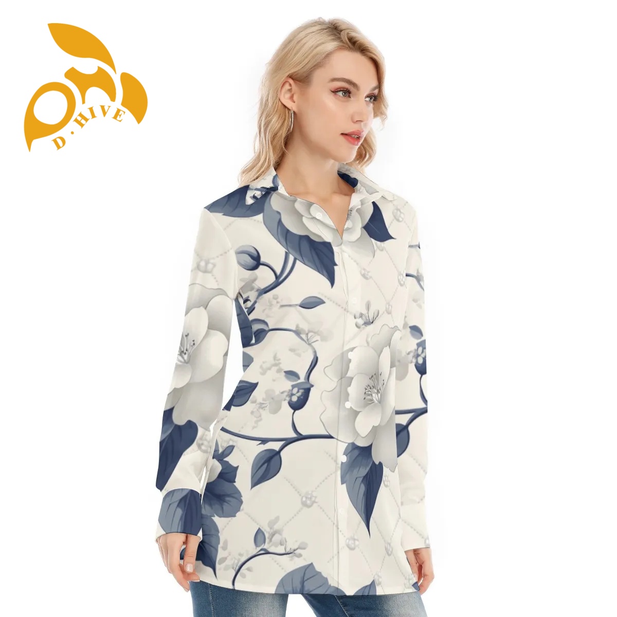 Free shipping Customer customization All-Over Print Women's Long Shirt Design fashion Show off one's figure