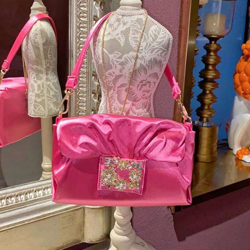 Designer Bag Satin Flower Women Handbag Crystal Shiny Rhinestone Evening Dinner Party Clutch Bling Purse Shoulder Bag