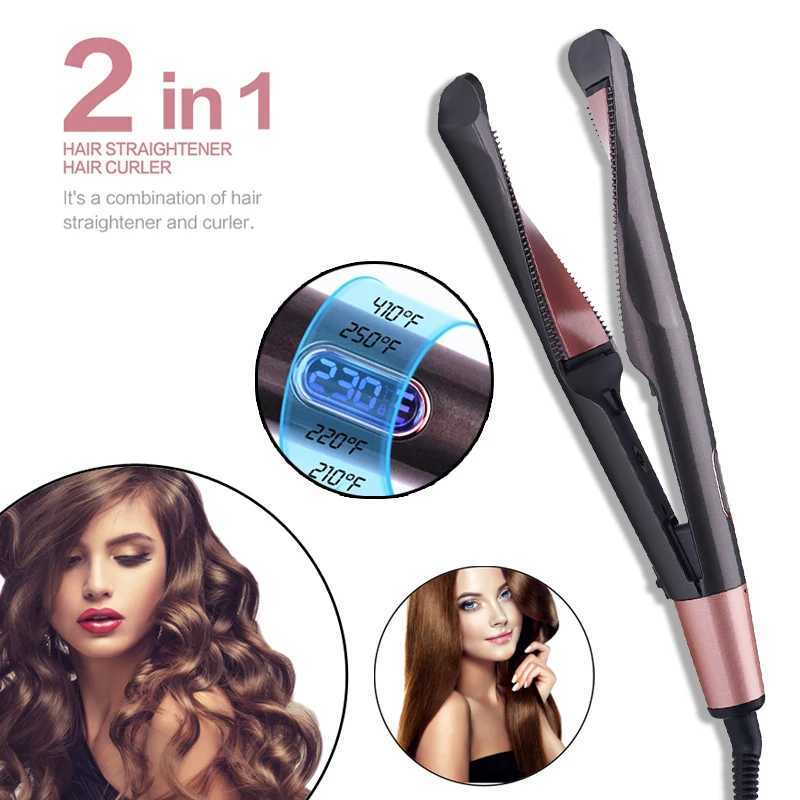 Professional Spiral Wave Curl And Straight Iron Styling Tools 2 in 1 Hair Curler Straightener Twisted Ionic Flat Iron StylerXJ250621
