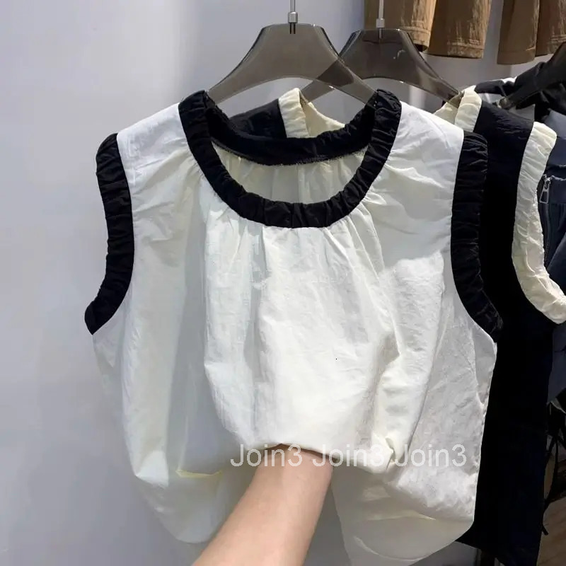 White Women Shirts Chic Summer Tshirts O-neck Sleeveless Casual Tees Vintage Cotton Y2k T-shirt Oversized Tops 2025 Ropa Mujer