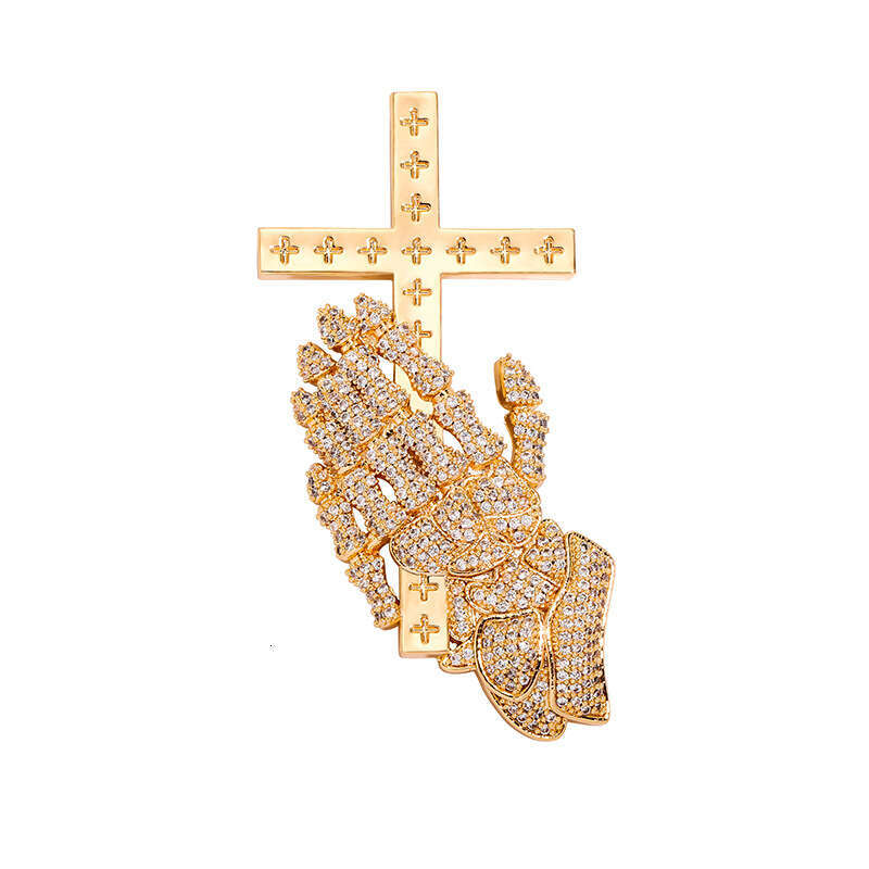 Jin Ao Summer New Prayer Gesture Cross Pendant for Men and Women Trendy Micro Paved Full Zircon Necklace