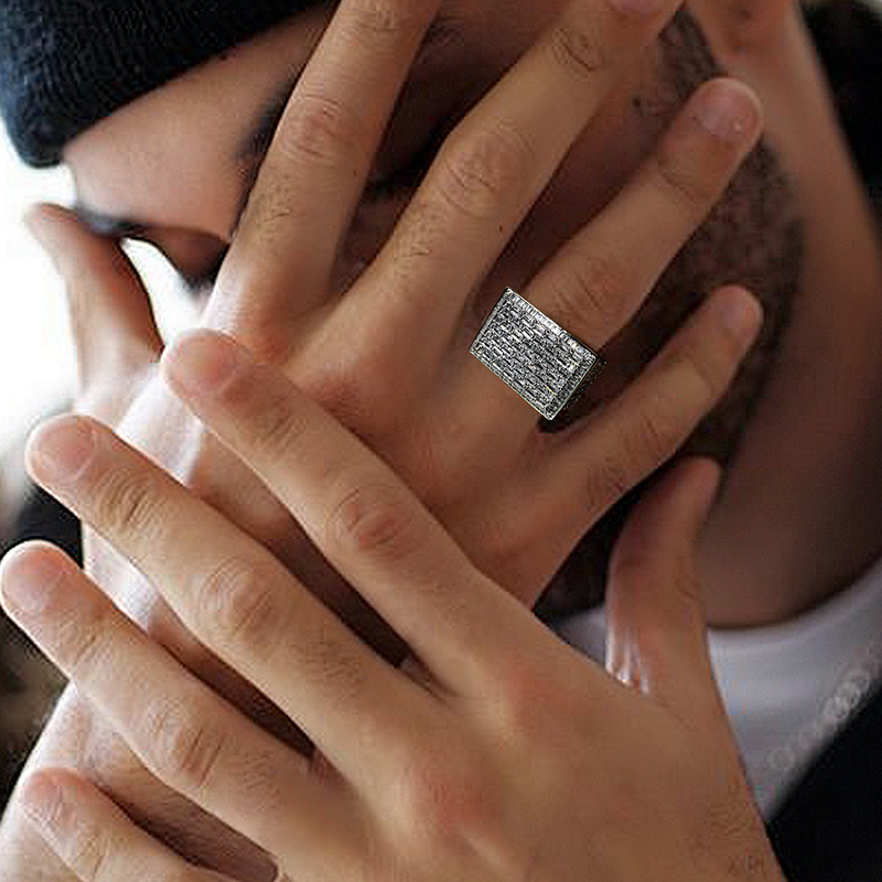 Luxury Jewelry Moissanite Wide Band Trendy Square Punk Hip Hop Bold Men's Micro Pave Full Diamond Ring Through diamond testing
