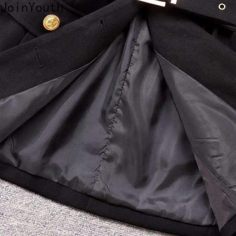 Winter Clothes Temperament 2 Piece Set Women Double Breasted Buckle Tunic Jackets High Waist Short Suit Thicked Vintage Outfits