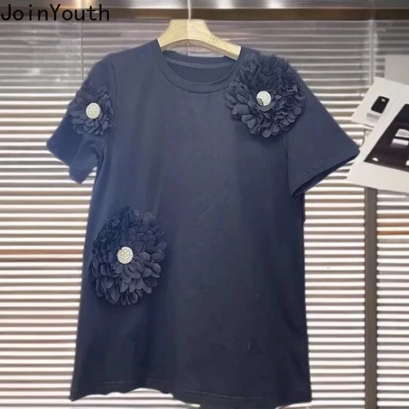Summer Women Clothes Y2k Tops White Woman T-shirts 2025 Ropa Mujer 3D Floral Tees Short Sleeve O-neck Fashion Casual T Shirts