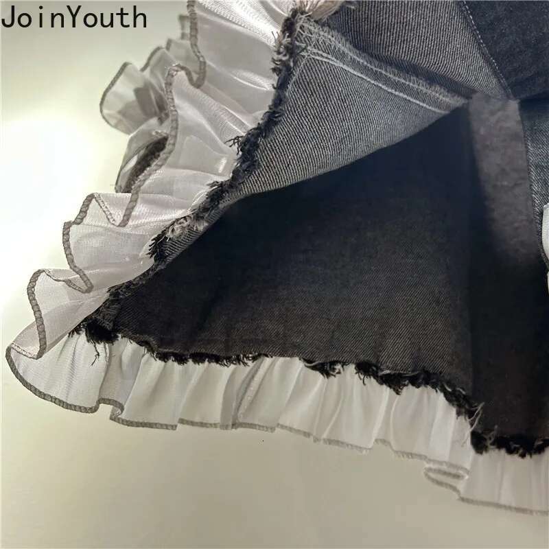 Patchwork Ruffles Denim Vests Womens Clothes 2025 Ropa Mujer Crop Tops Fashion Waistcoat Casual Korean Summer Tassel Y2k Tanks