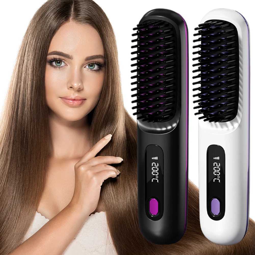 Smoothing Negative Ion Hair Care Comb 3 Setting Portable Mini Travel Straightener Brush Anti-Scald Ionic Hot Comb StraightenerXJ250621